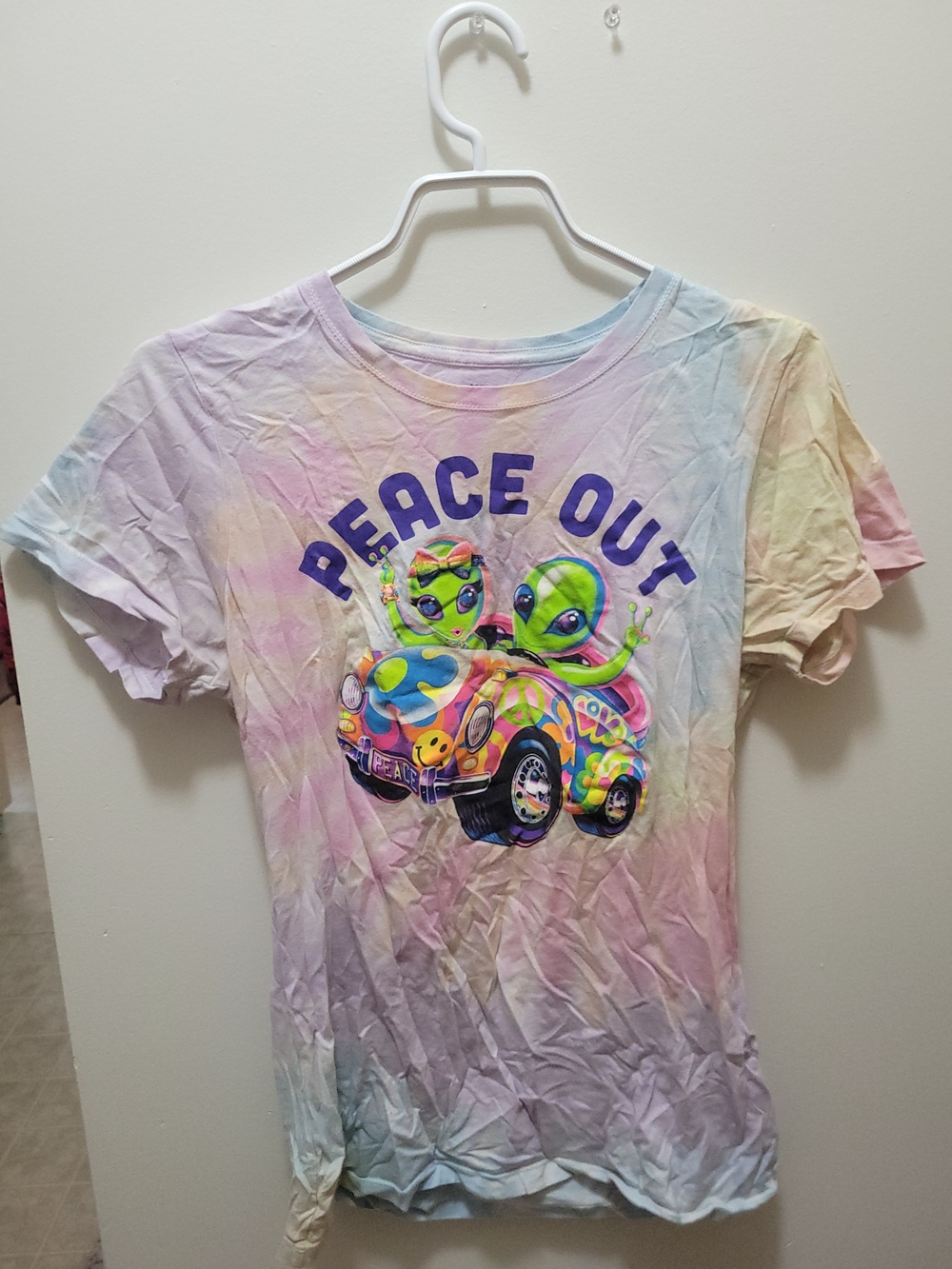 Lisa Frank Pastel Tie-Dye Tee with Neon Alien Car Graphic